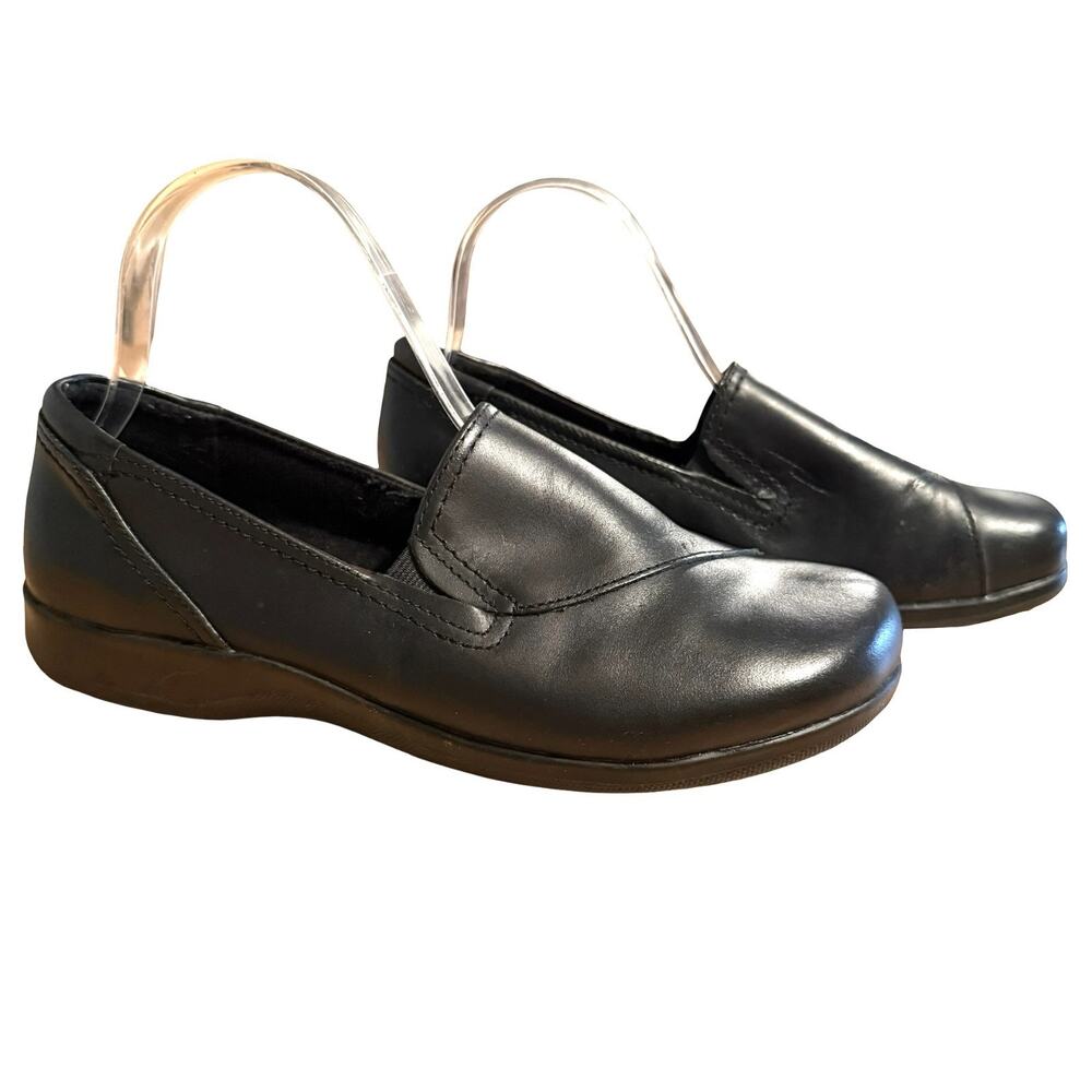 Air Supply Plus Poppy Black Leather Slip On Comfort Shoes Loafers Womens sz 9 W